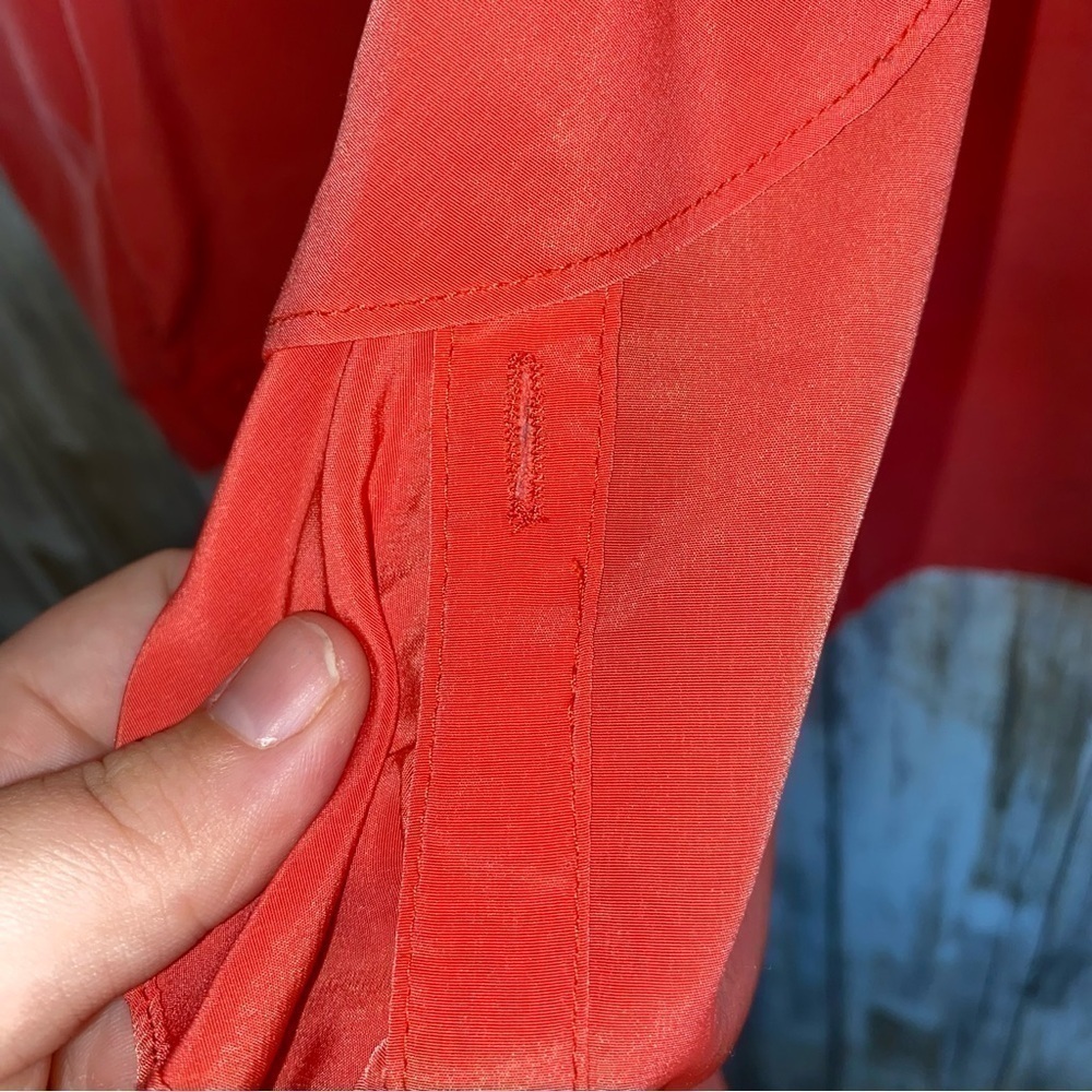 Lane Bryant Ruffle Wrap Tie Waist Blouse Coral Pink Size 14/16 Hidden Button Top - Picture 4 of 8